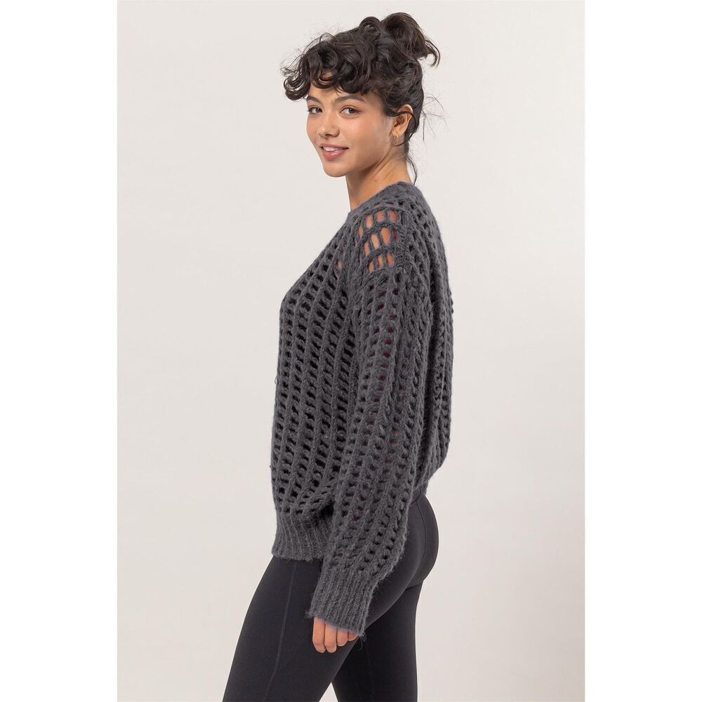 HYFVE Openwork Round Neck Long Sleeve Knit Sweater Casual Back To School Sz Sm
